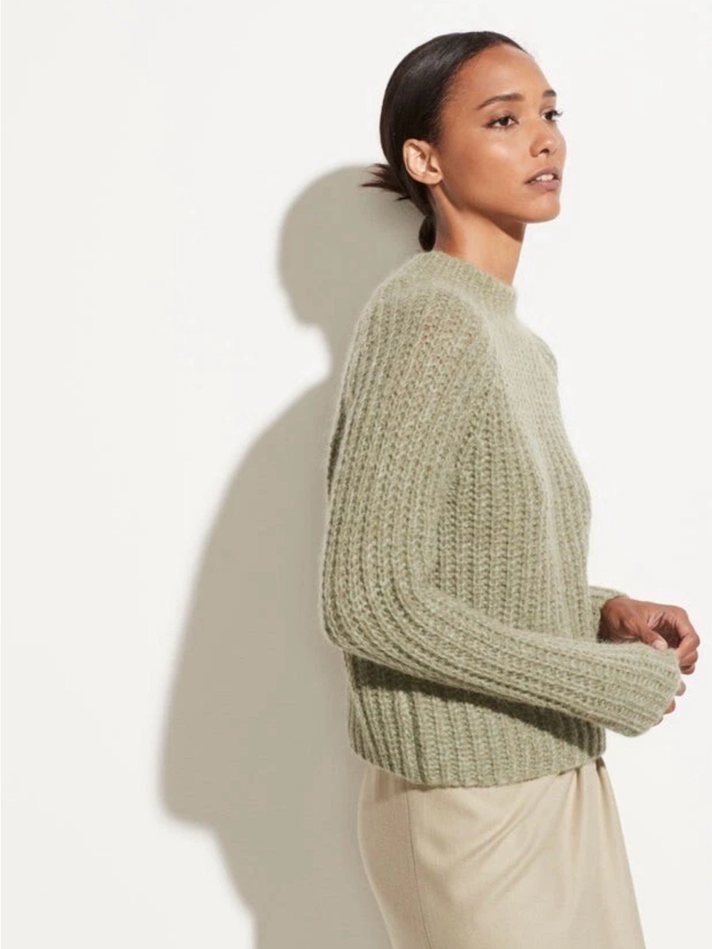 VINCE Marled Raglan Chunky Knit Sweater in Jadeite Size XS